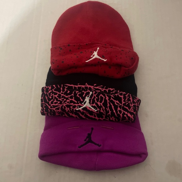 Jordan Kids' Beanie Trio - Red, Black, and Purple - Picture 1 of 10